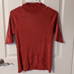 Tahari Deep‎ Burnt Orange Ribbed Viscose Stretch Mockneck Size Medium *Flaw*